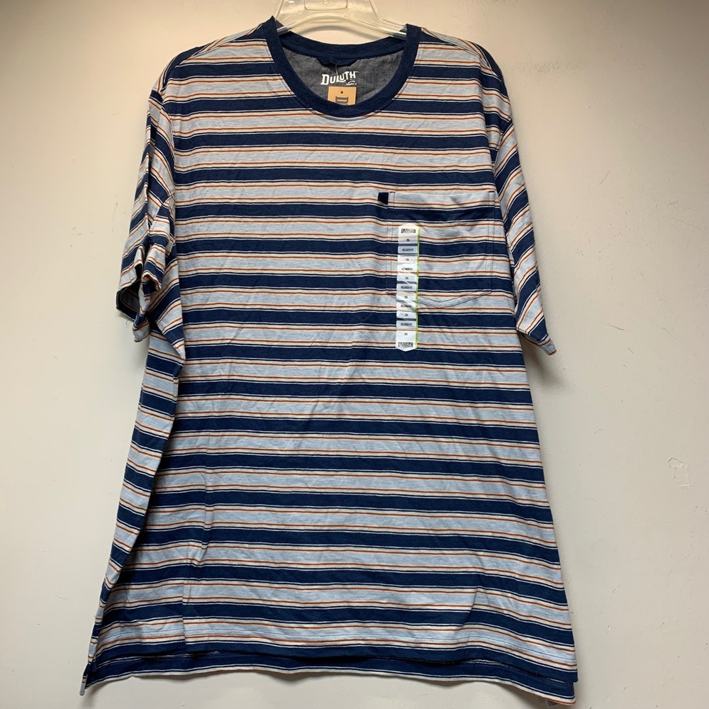 Duluth Trading Co Pocket Tee Mens 2XL Blue NWT Striped Blue Ridge Relaxed Fit